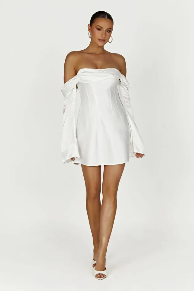 Meshki Mini Dresses Women Giselle Off Shoulder Satin Mini Dress 8211 White White