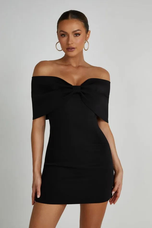 Meshki Mini Dresses Women Gwyneth Off Shoulder Bow Mini Dress 8211 Black Black Meshki Mini Dresses Women Gwyneth Off Shoulder Bow Mini Dress 8211 Black Black