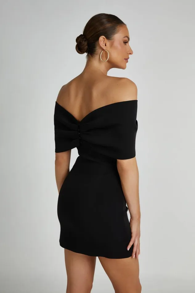 Meshki Mini Dresses Women Gwyneth Off Shoulder Bow Mini Dress 8211 Black Black