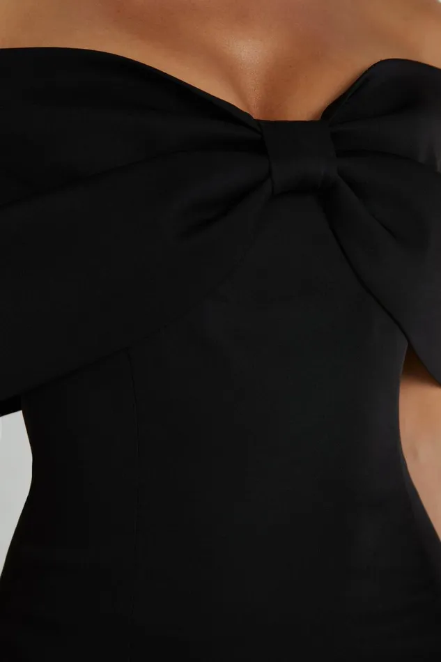 Meshki Mini Dresses Women Gwyneth Off Shoulder Bow Mini Dress 8211 Black Black