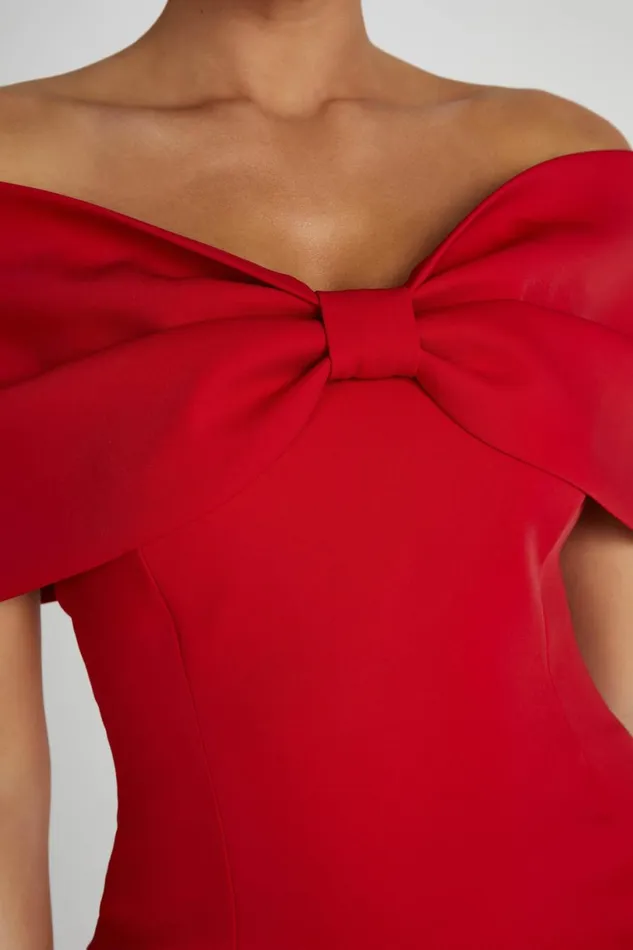 Meshki Mini Dresses Women Gwyneth Off Shoulder Bow Mini Dress 8211 Red Red
