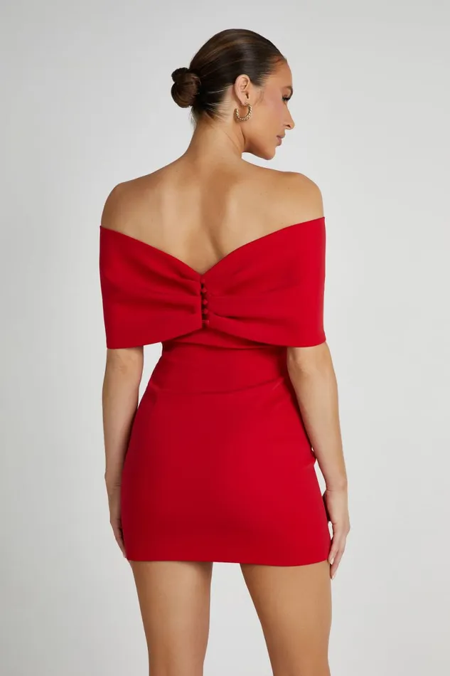 Meshki Mini Dresses Women Gwyneth Off Shoulder Bow Mini Dress 8211 Red Red