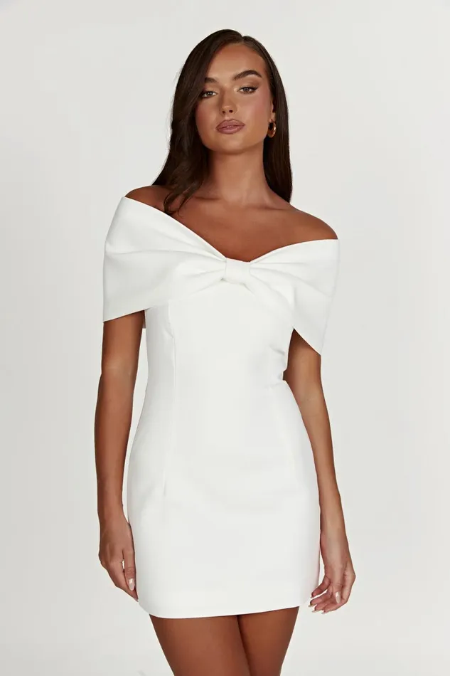 Meshki Mini Dresses Women Gwyneth Off Shoulder Bow Mini Dress 8211 White White