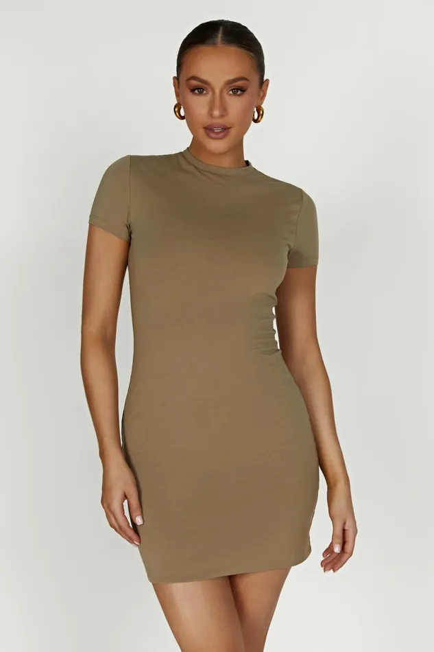 Meshki Mini Dresses Women Halston Short Sleeve Mini Dress 8211 Olive Olive Meshki Mini Dresses Women Halston Short Sleeve Mini Dress 8211 Olive Olive