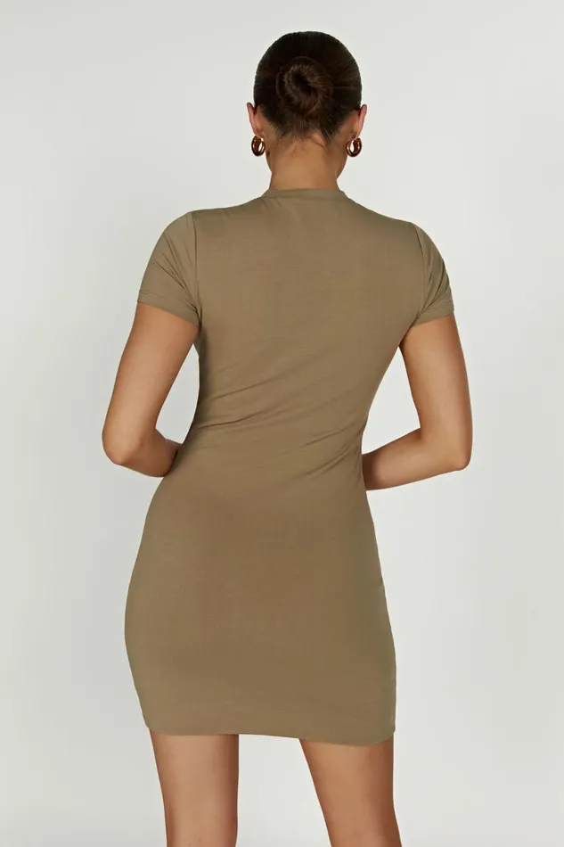 Meshki Mini Dresses Women Halston Short Sleeve Mini Dress 8211 Olive Olive