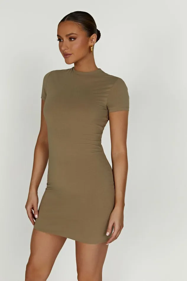 Meshki Mini Dresses Women Halston Short Sleeve Mini Dress 8211 Olive Olive