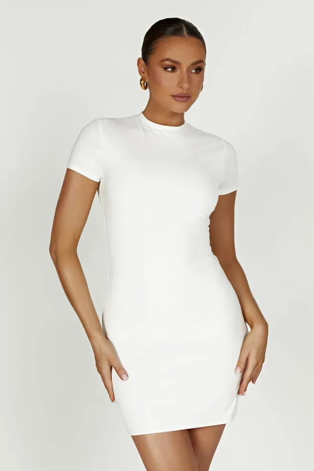 Meshki Mini Dresses Women Halston Short Sleeve Mini Dress 8211 White White