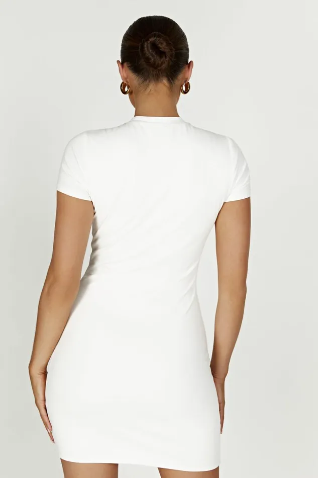 Meshki Mini Dresses Women Halston Short Sleeve Mini Dress 8211 White White