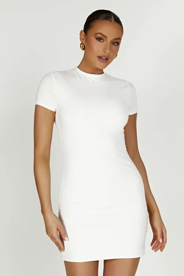 Meshki Mini Dresses Women Halston Short Sleeve Mini Dress 8211 White White
