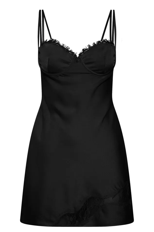 Meshki Mini Dresses Women Joslyn Satin Lace Slip Mini Dress 8211 Black Black