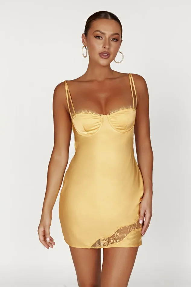 Meshki Mini Dresses Women Joslyn Satin Lace Slip Mini Dress 8211 Lemon Lemon Meshki Mini Dresses Women Joslyn Satin Lace Slip Mini Dress 8211 Lemon Lemon