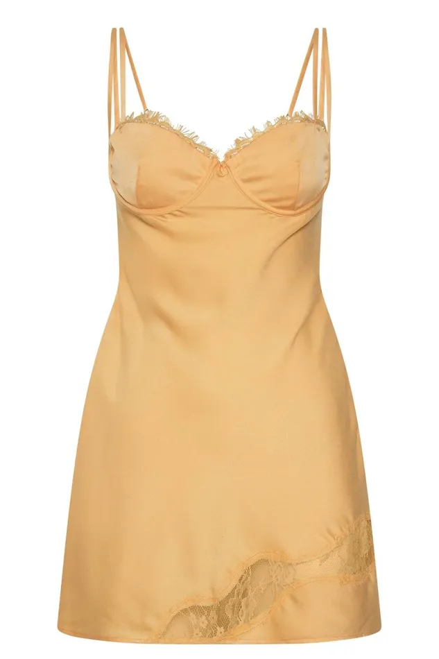 Meshki Mini Dresses Women Joslyn Satin Lace Slip Mini Dress 8211 Lemon Lemon