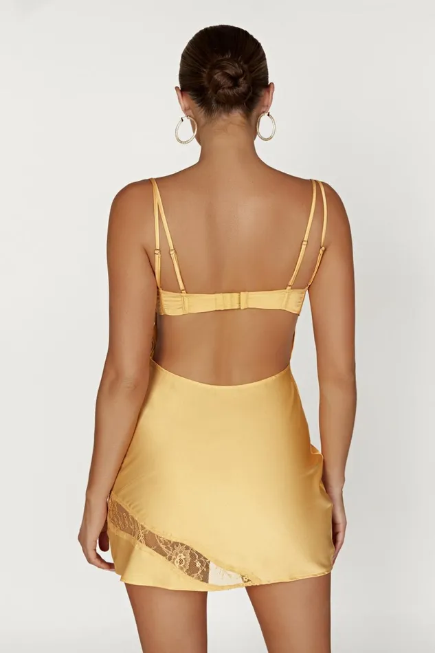 Meshki Mini Dresses Women Joslyn Satin Lace Slip Mini Dress 8211 Lemon Lemon