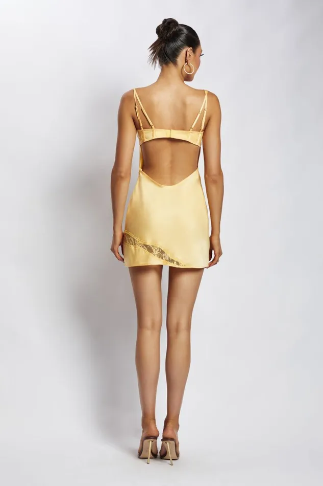 Meshki Mini Dresses Women Joslyn Satin Lace Slip Mini Dress 8211 Lemon Lemon