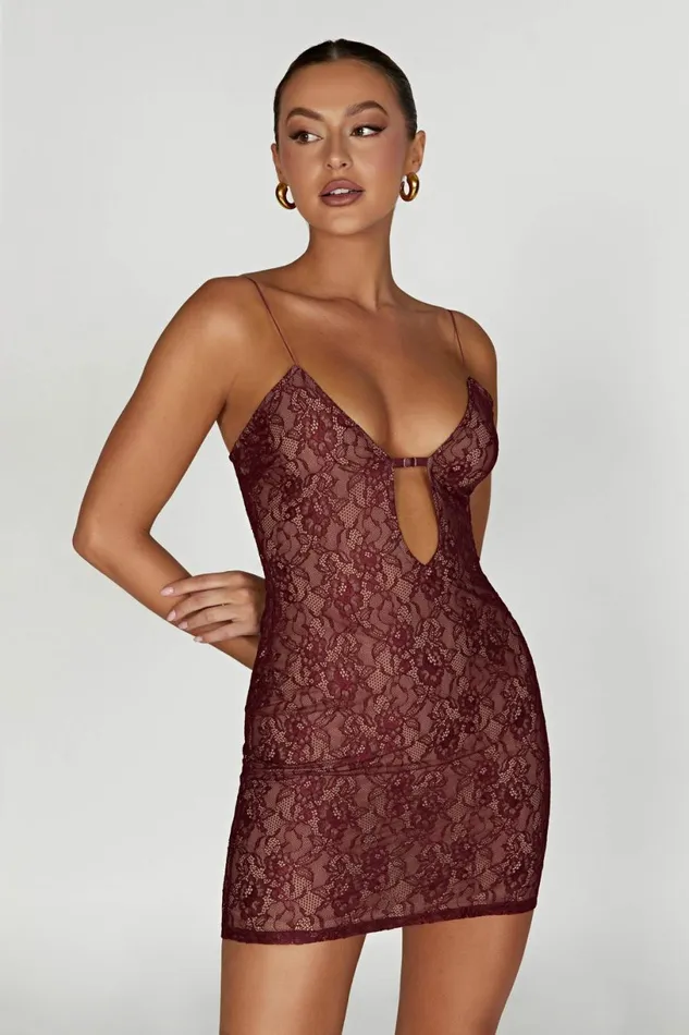 Meshki Mini Dresses Women Juliet Lace Mini Dress 8211 Wine Wine