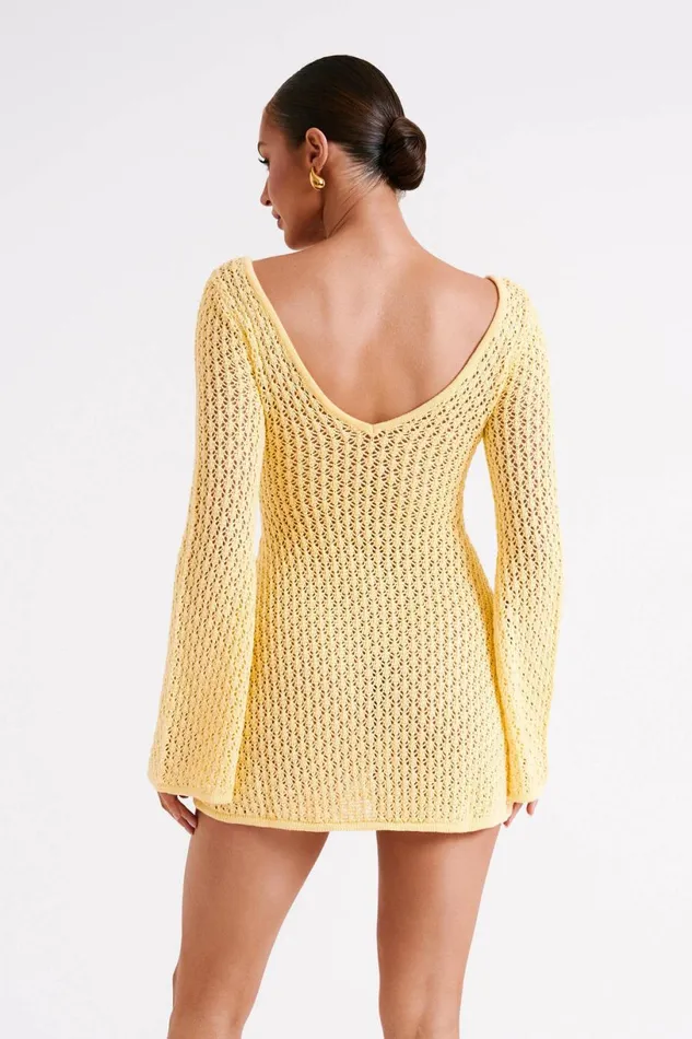 Meshki Mini Dresses Women Kayleigh Crochet Knit Mini Dress 8211 Lemon Lemon