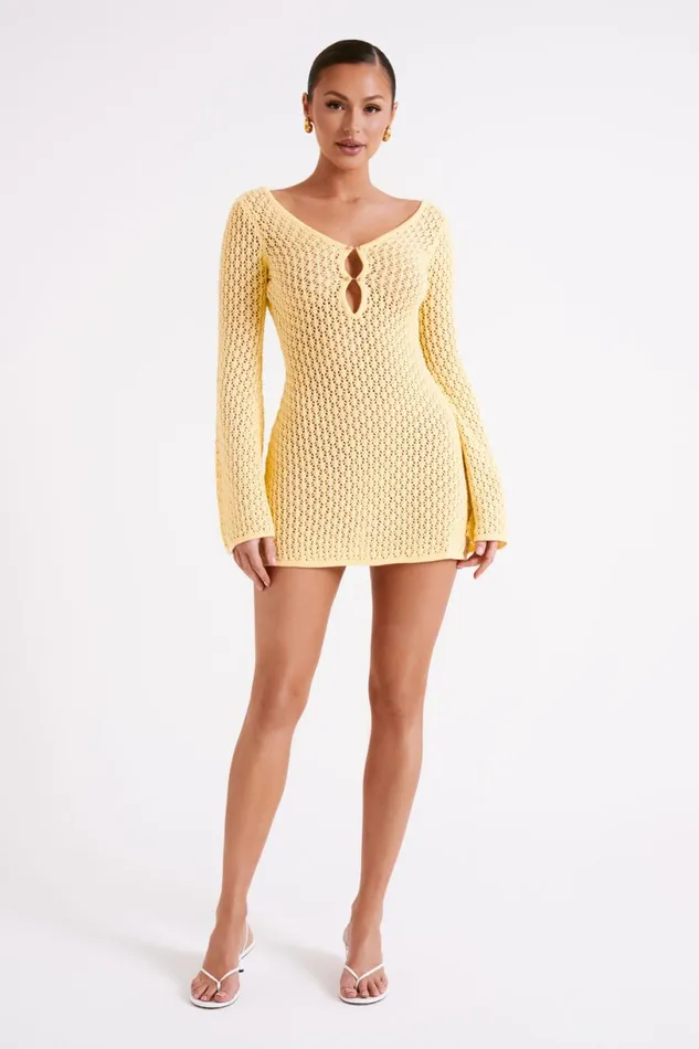 Meshki Mini Dresses Women Kayleigh Crochet Knit Mini Dress 8211 Lemon Lemon