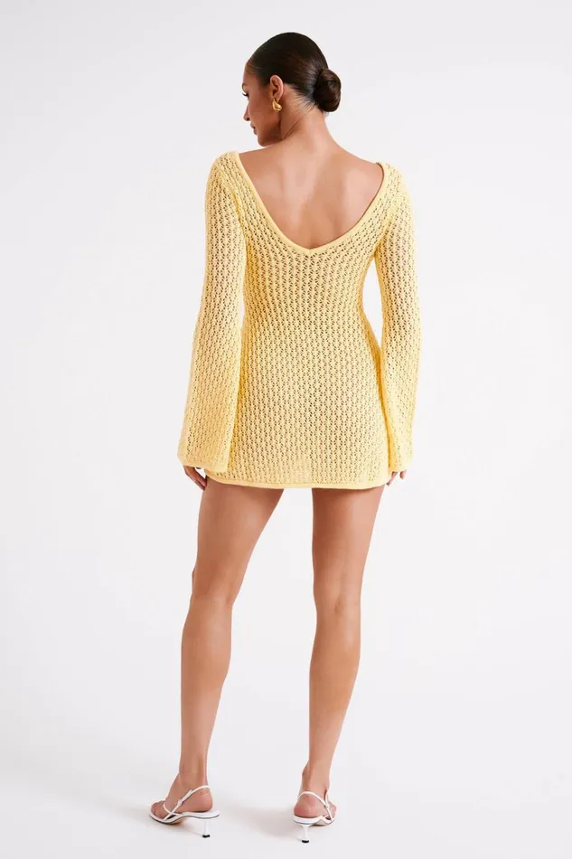 Meshki Mini Dresses Women Kayleigh Crochet Knit Mini Dress 8211 Lemon Lemon