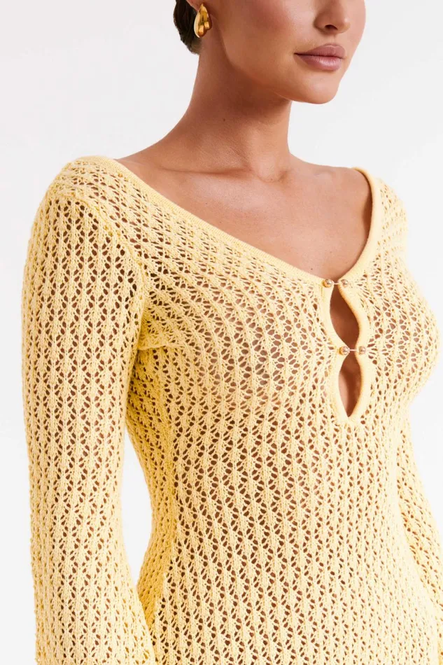 Meshki Mini Dresses Women Kayleigh Crochet Knit Mini Dress 8211 Lemon Lemon