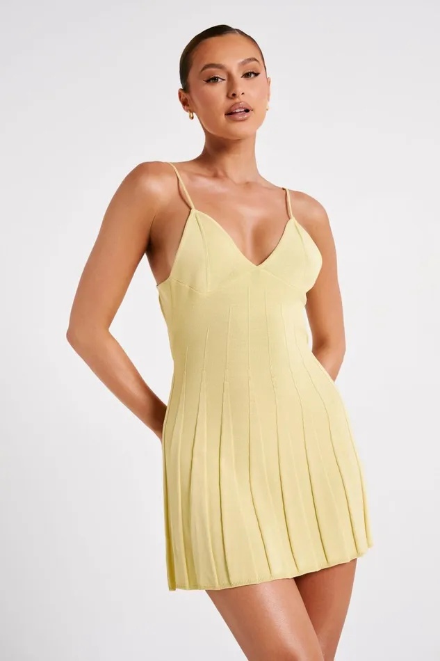 Meshki Mini Dresses Women Kendra Rib Knit Mini Dress 8211 Lemon Lemon