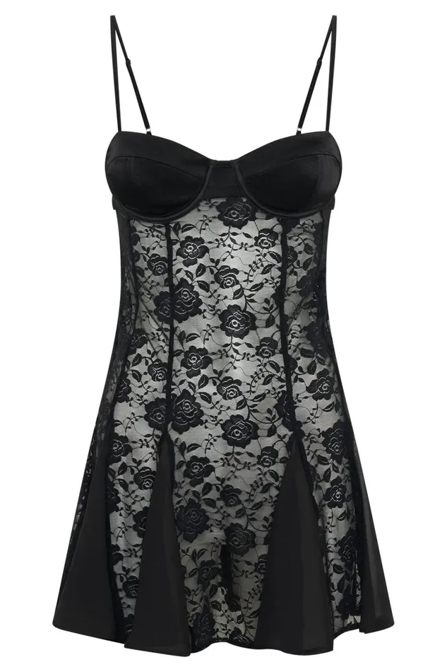 Meshki Mini Dresses Women Lolita Lace Mini Dress 8211 Black Black