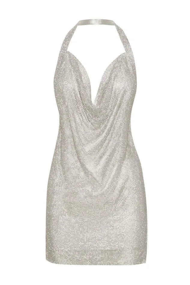 Meshki Mini Dresses Women Meilani Low Back Diamante Mesh Mini Dress 8211 Silver Silver Meshki Mini Dresses Women Meilani Low Back Diamante Mesh Mini Dress 8211 Silver Silver