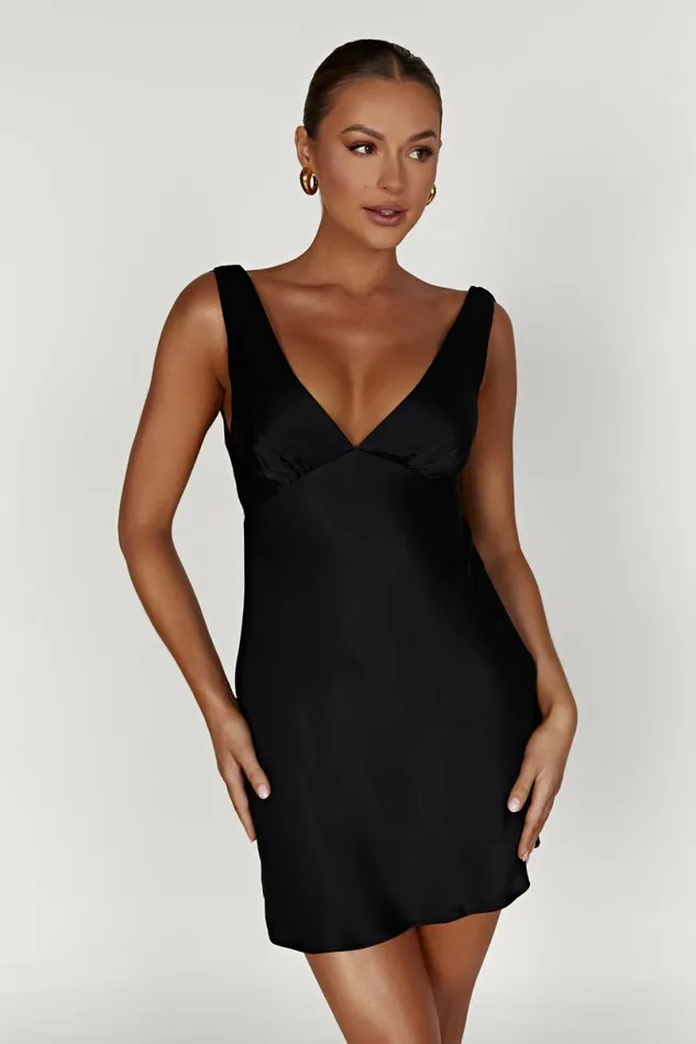 Meshki Mini Dresses Women Nadia Satin Mini Dress With Cowl Back 8211 Black Black