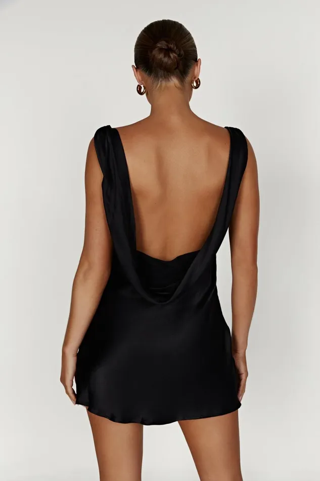 Meshki Mini Dresses Women Nadia Satin Mini Dress With Cowl Back 8211 Black Black
