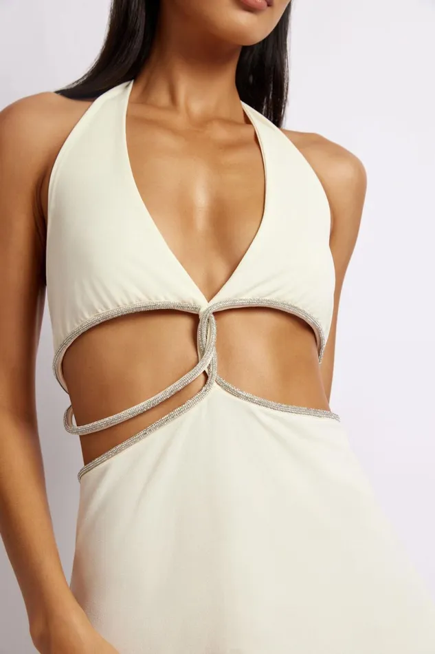 Meshki Mini Dresses Women Nicha Halter Mini Dress With Cut Outs 8211 Bone Bone Meshki Mini Dresses Women Nicha Halter Mini Dress With Cut Outs 8211 Bone Bone