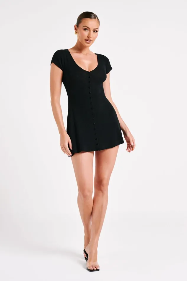 Meshki Mini Dresses Women Paula Buttoned Knit Mini Dress 8211 Black Black Meshki Mini Dresses Women Paula Buttoned Knit Mini Dress 8211 Black Black
