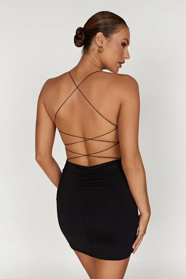 Meshki Mini Dresses Women Sabine Recycled Nylon Mini Backless Dress 8211 Black Black Meshki Mini Dresses Women Sabine Recycled Nylon Mini Backless Dress 8211 Black Black