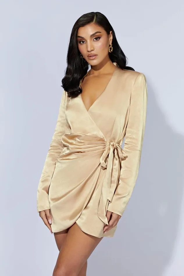 Meshki Mini Dresses Women Saira Tie Up Mini Dress 8211 Wheat Wheat
