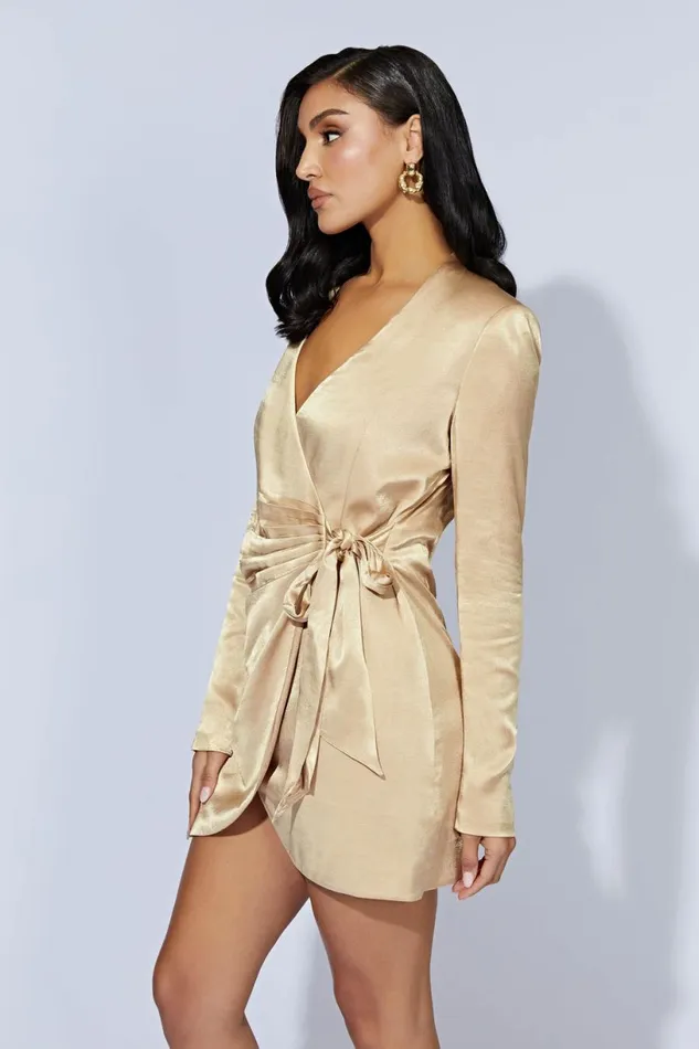 Meshki Mini Dresses Women Saira Tie Up Mini Dress 8211 Wheat Wheat Meshki Mini Dresses Women Saira Tie Up Mini Dress 8211 Wheat Wheat