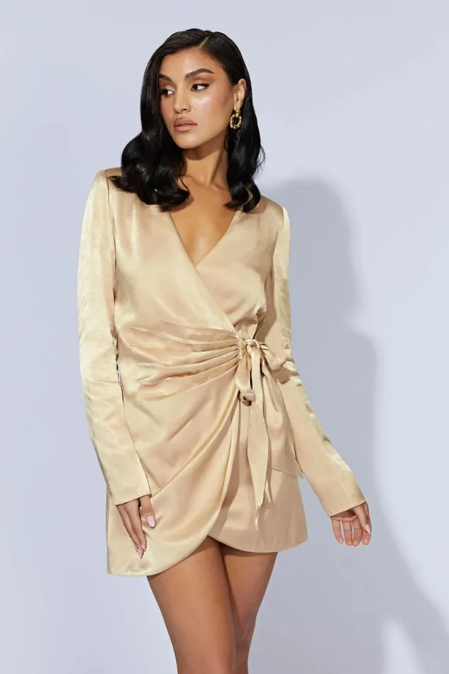 Meshki Mini Dresses Women Saira Tie Up Mini Dress 8211 Wheat Wheat Meshki Mini Dresses Women Saira Tie Up Mini Dress 8211 Wheat Wheat