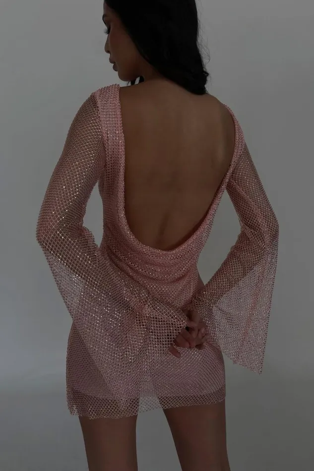 Meshki Mini Dresses Women Samira Flare Sleeve Diamante Mesh Mini Dress 8211 Baby Pink Babypink Meshki Mini Dresses Women Samira Flare Sleeve Diamante Mesh Mini Dress 8211 Baby Pink Babypink