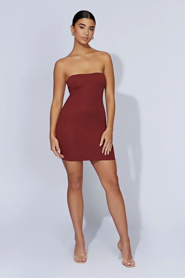 Meshki Mini Dresses Women Stella Strapless Mini Dress 8211 Cherry Chocolate Cherrychocolate