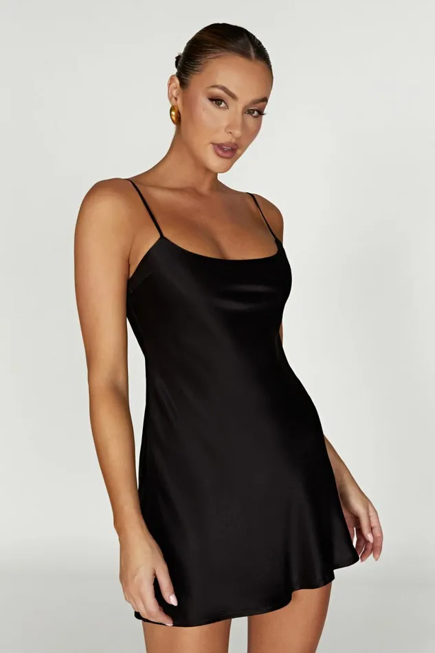 Meshki Mini Dresses Women Valentina Satin Mini Dress 8211 Black Black
