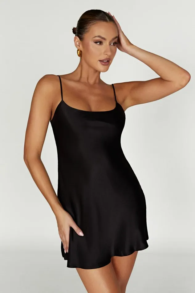 Meshki Mini Dresses Women Valentina Satin Mini Dress 8211 Black Black