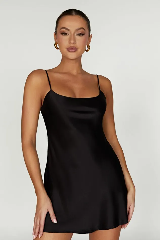 Meshki Mini Dresses Women Valentina Satin Mini Dress 8211 Black Black