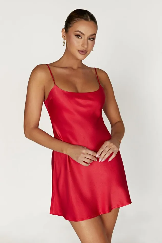 Meshki Mini Dresses Women Valentina Satin Mini Dress 8211 Red Red