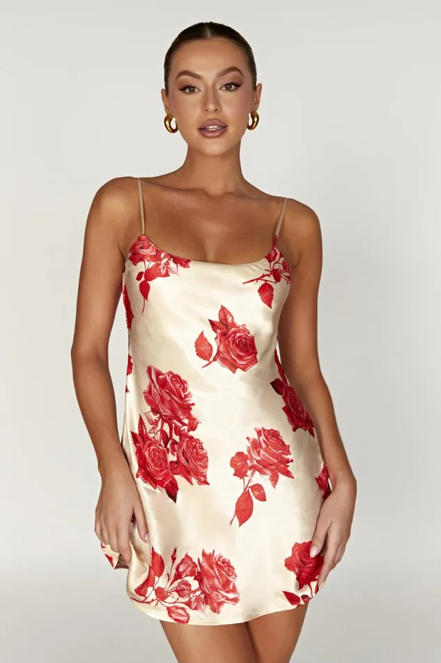 Meshki Mini Dresses Women Valentina Satin Mini Dress 8211 Rose Print Roseprint Meshki Mini Dresses Women Valentina Satin Mini Dress 8211 Rose Print Roseprint
