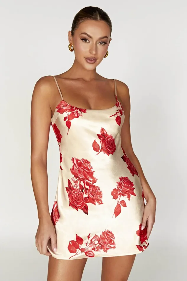 Meshki Mini Dresses Women Valentina Satin Mini Dress 8211 Rose Print Roseprint