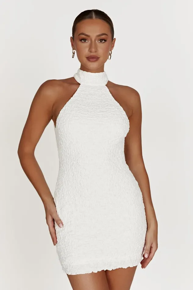Meshki Mini Dresses Women Yuki Textured Halter Mini Dress 8211 White White