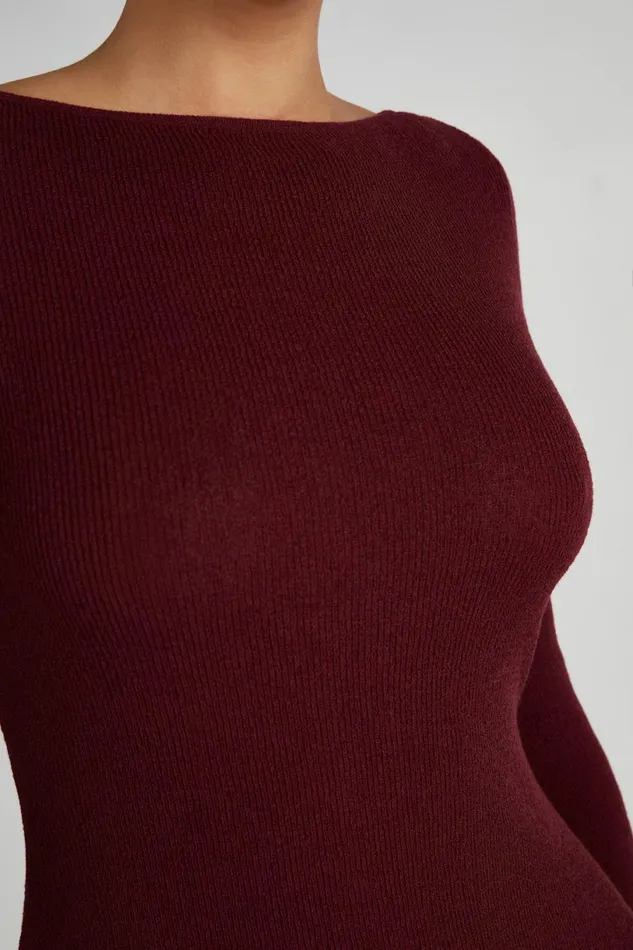 Meshki Mini Dresses Women Zahra Long Sleeve Open Back Mini Knit Dress 8211 Berry Berry