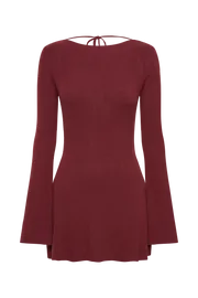 Meshki Mini Dresses Women Zahra Long Sleeve Open Back Mini Knit Dress 8211 Berry Berry