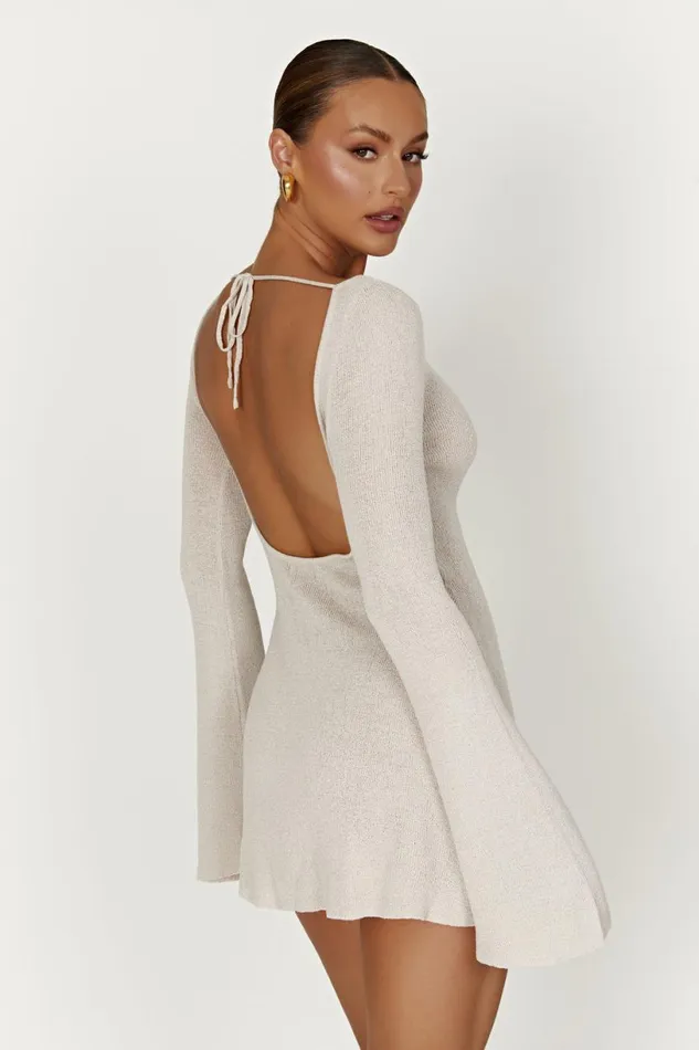 Meshki Mini Dresses Women Zahra Long Sleeve Open Back Mini Knit Dress 8211 Grey Grey Meshki Mini Dresses Women Zahra Long Sleeve Open Back Mini Knit Dress 8211 Grey Grey