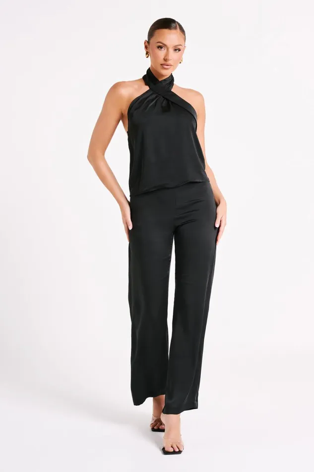Meshki Pants Women Elisa Satin Straight Leg Pant 8211 Black Black
