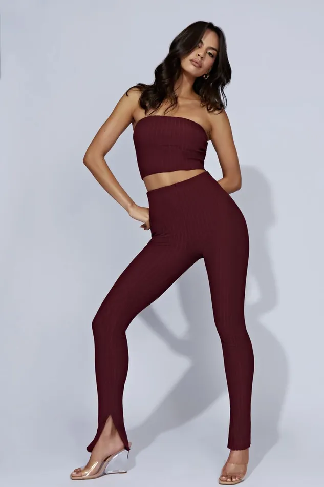 Meshki Pants Women Jordi Side Split Knit Leggings 8211 Cherry Chocolate Cherrychocolate Meshki Pants Women Jordi Side Split Knit Leggings 8211 Cherry Chocolate Cherrychocolate