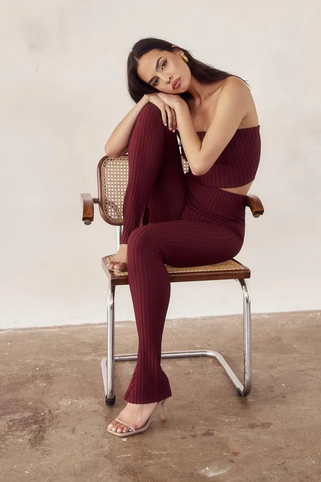 Meshki Pants Women Jordi Side Split Knit Leggings 8211 Cherry Chocolate Cherrychocolate Meshki Pants Women Jordi Side Split Knit Leggings 8211 Cherry Chocolate Cherrychocolate