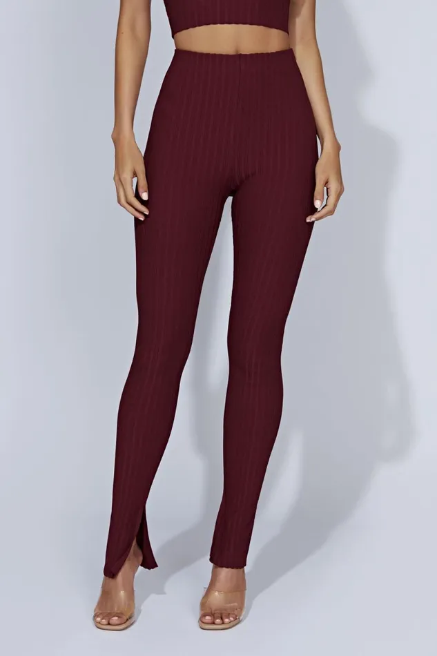 Meshki Pants Women Jordi Side Split Knit Leggings 8211 Cherry Chocolate Cherrychocolate Meshki Pants Women Jordi Side Split Knit Leggings 8211 Cherry Chocolate Cherrychocolate